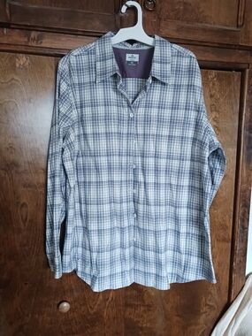 Blue and White Plaid Button-Down Shirt